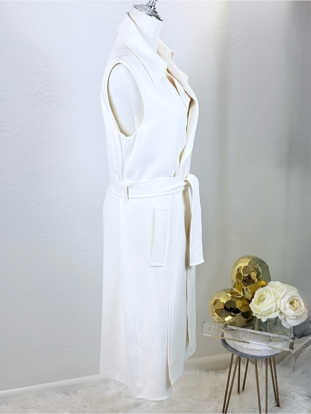 CLASSIC Theory Oak Lane Admiral Crepe Sleeveless Trench Coat Duster Cream Sz:S - Picture 4 of 11